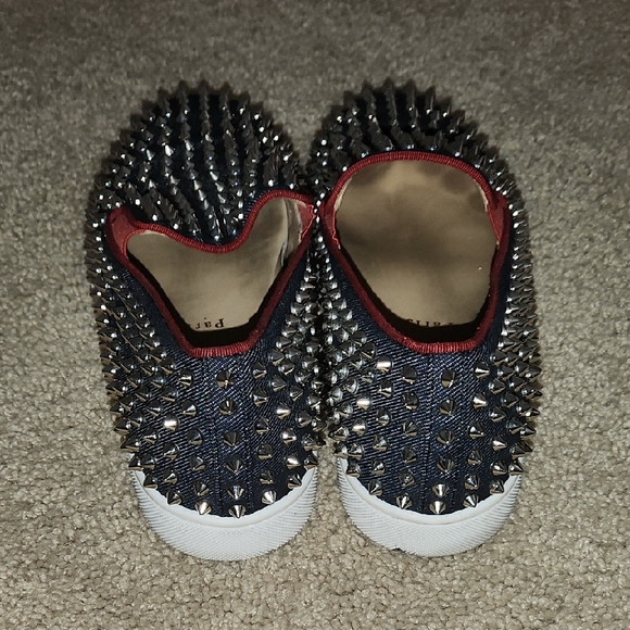 Used Christian Louboutin Men\'s Studded Slip-On Shoes - Black and Red
